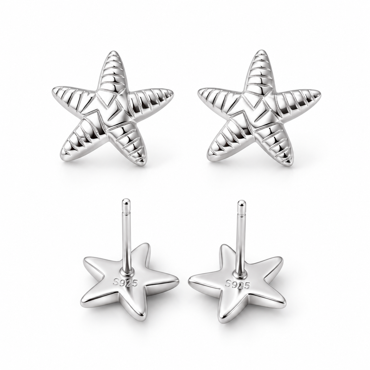 Sterling Silver Starfish Stud Earrings Solid S925 Hallmark