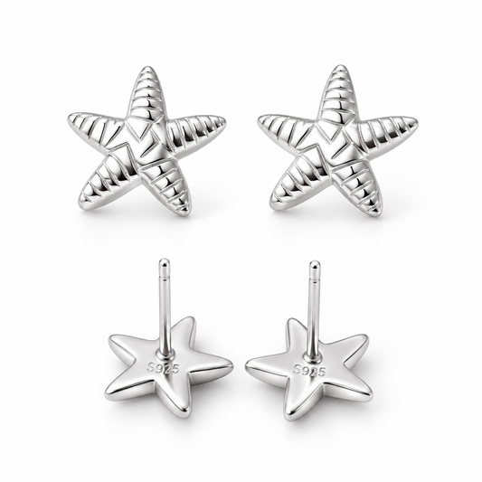 Sterling Silver Starfish Stud Earrings Solid S925 Hallmark