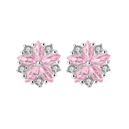 S925 Sterling Silver Pink Flower Stud Earrings