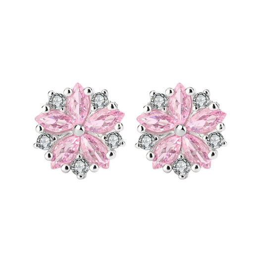 S925 Sterling Silver Pink Flower Stud Earrings