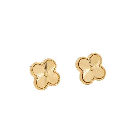 S925 Sterling Silver Clover Four Leaf Earrings White Gold 14K Yellow Gold Plated