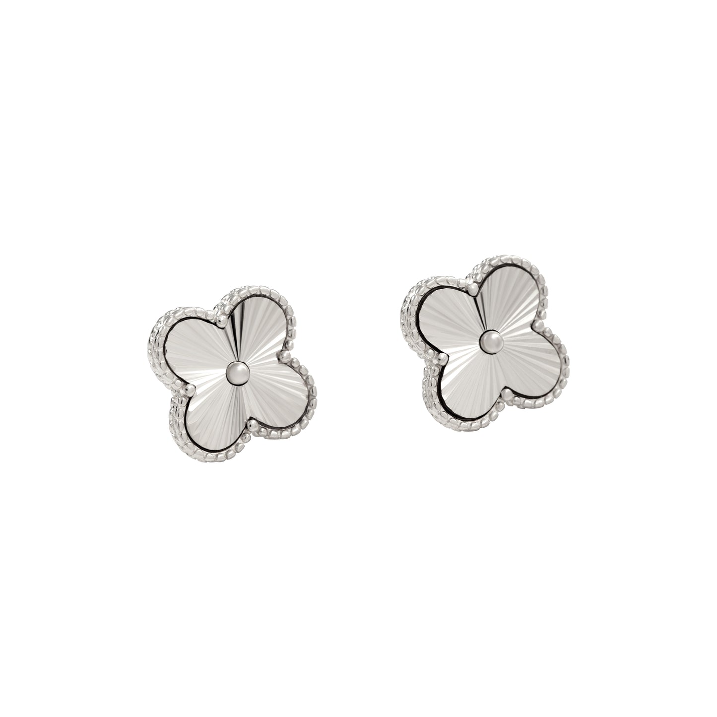 S925 Sterling Silver Clover Four Leaf Earrings White Gold 14K Yellow Gold Plated