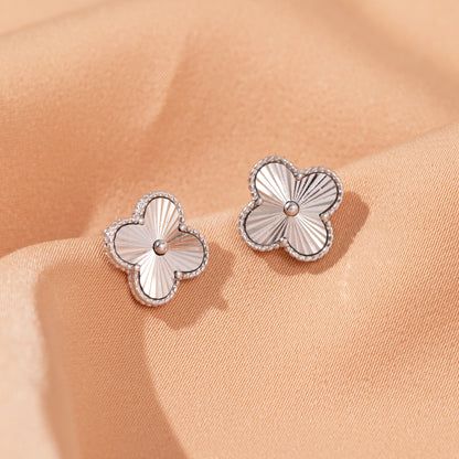 S925 Sterling Silver Clover Four Leaf Earrings White Gold 14K Yellow Gold Plated
