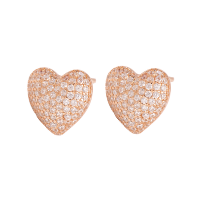 S925 Sterling Silver Pave Heart Rose Gold Plated C/Z Stud Earrings