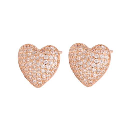 S925 Sterling Silver Pave Heart Rose Gold Plated C/Z Stud Earrings