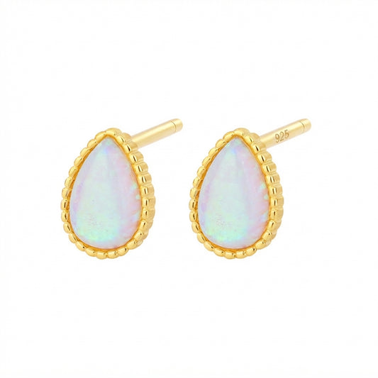 Sterling Silver Opal Teardrop 18K Gold Plated Stud Earrings S925 Hallmark