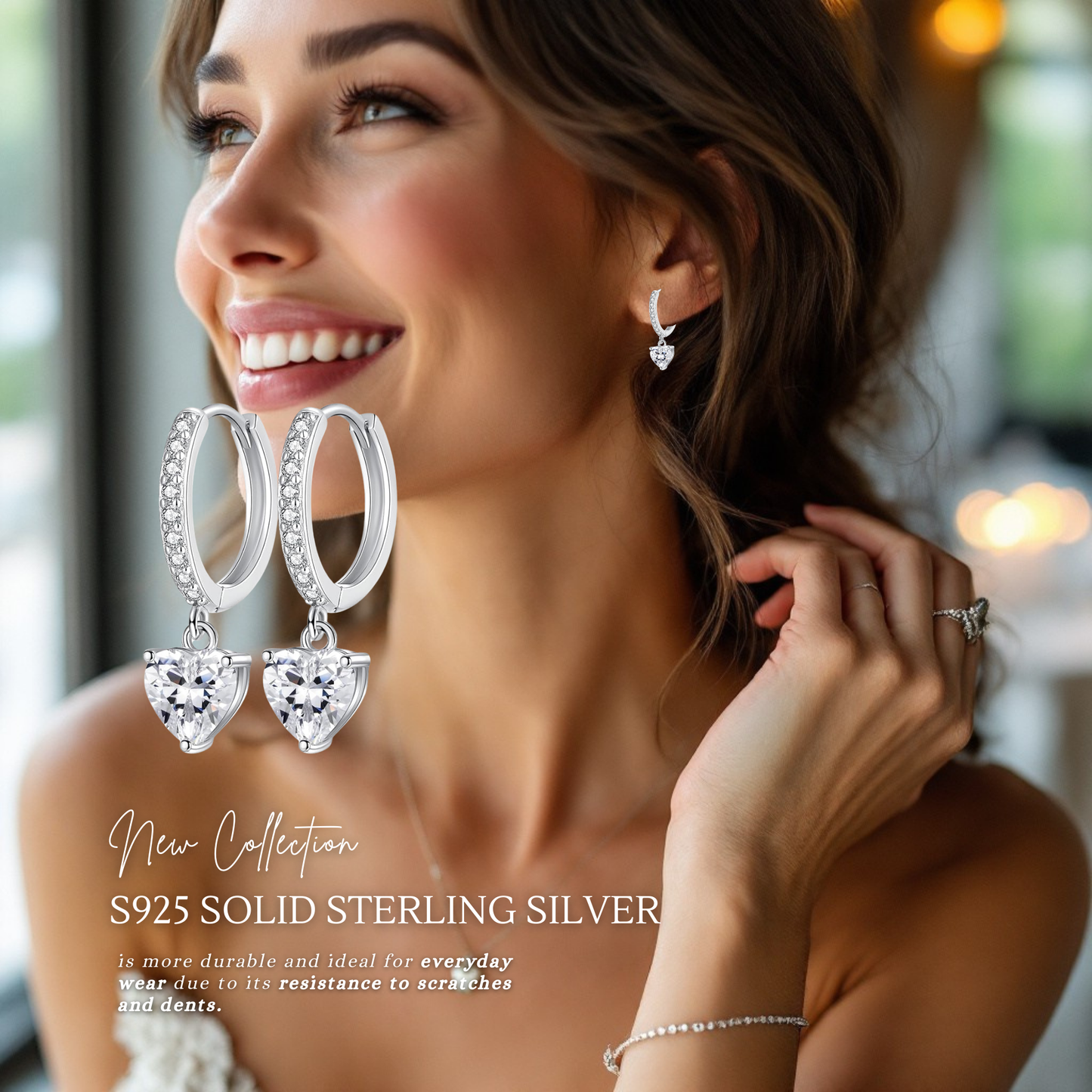 Sterling Silver Heart Drop Huggie Earrings