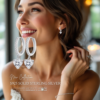 Sterling Silver Heart Drop Huggie Earrings