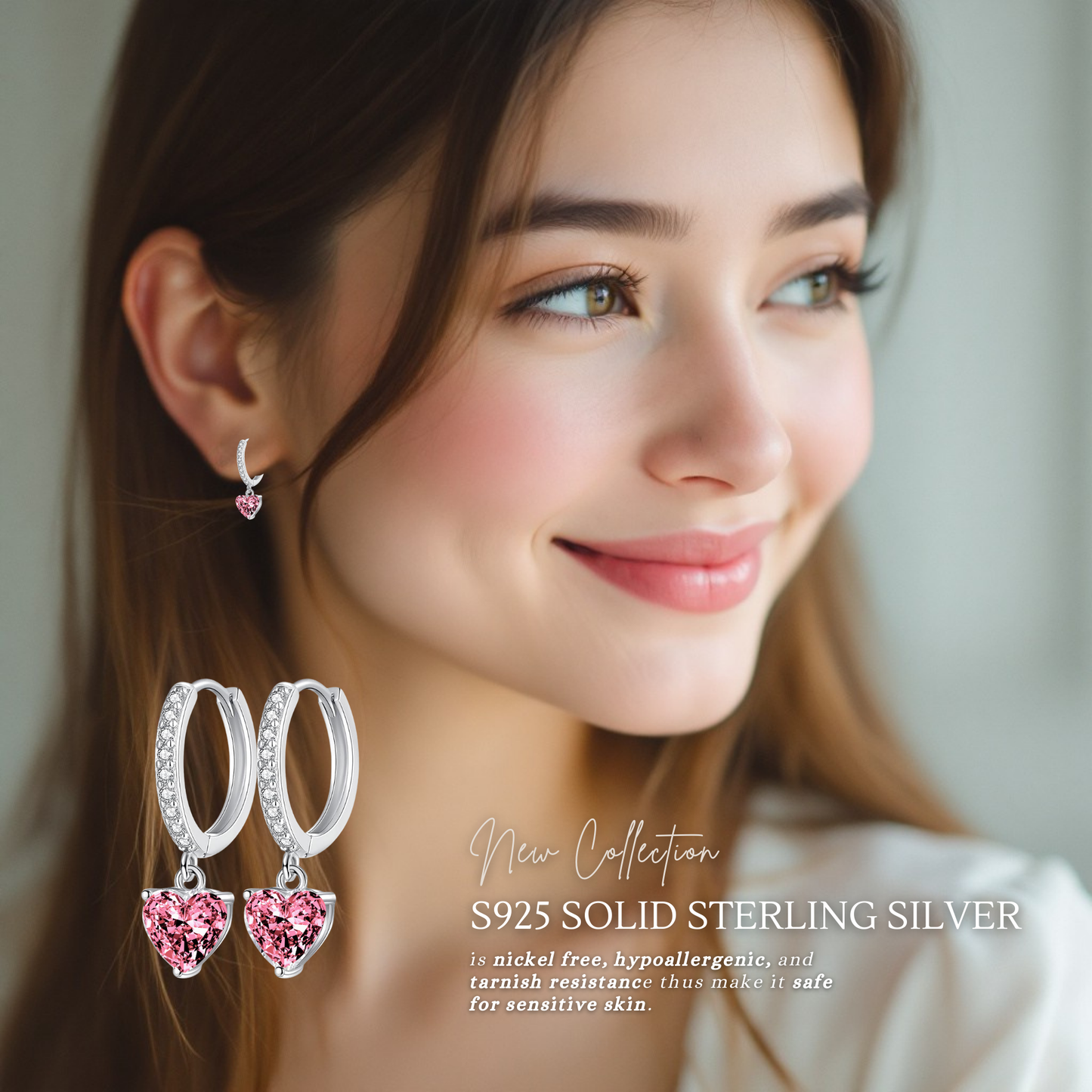 Sterling Silver Heart Drop Huggie Earrings