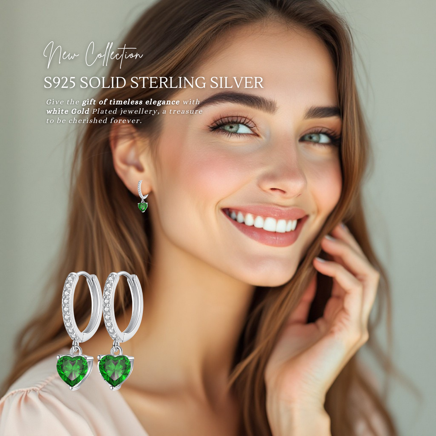 Sterling Silver Heart Drop Huggie Earrings