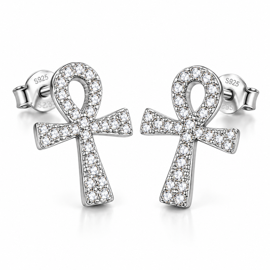 Sterling Silver Cross C/Z Bow Stud Earrings S925 Hallmark