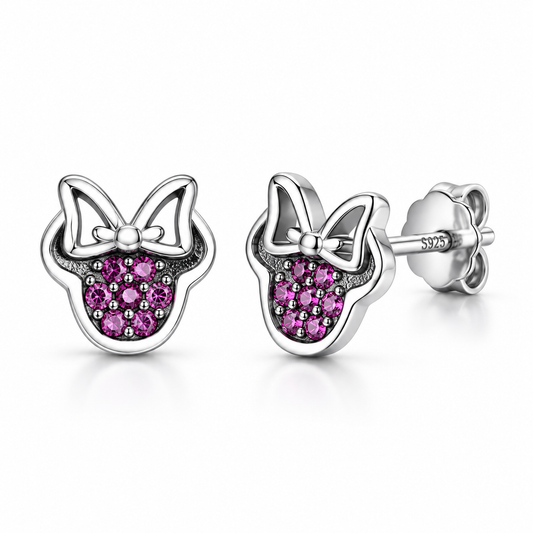 Sterling Silver Minnie Mouse Inpired Stud Earrings with Cubic Zirconia