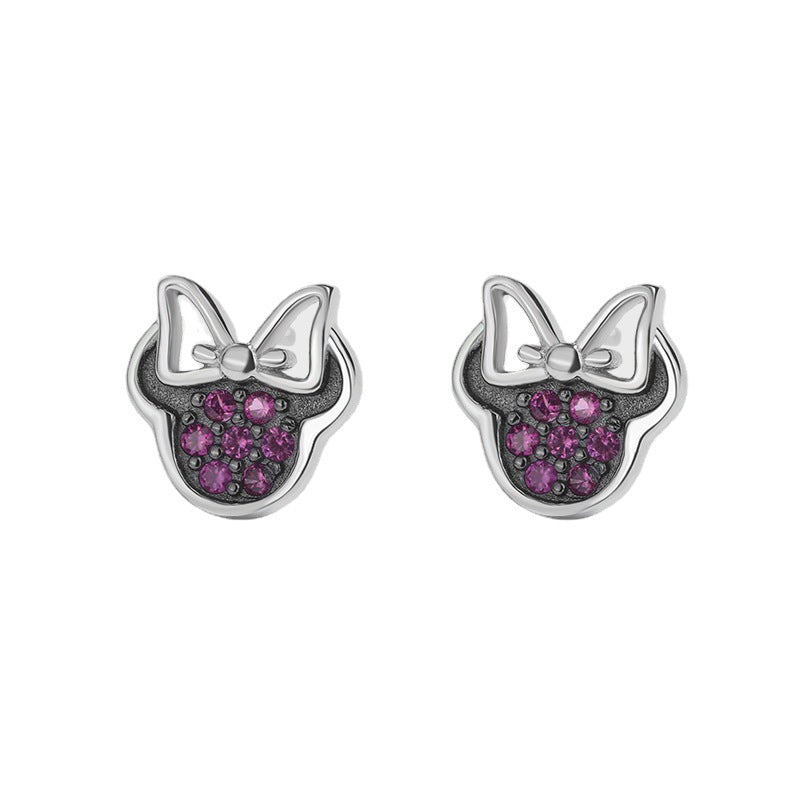 Sterling Silver Minnie Mouse Inpired Stud Earrings with Cubic Zirconia