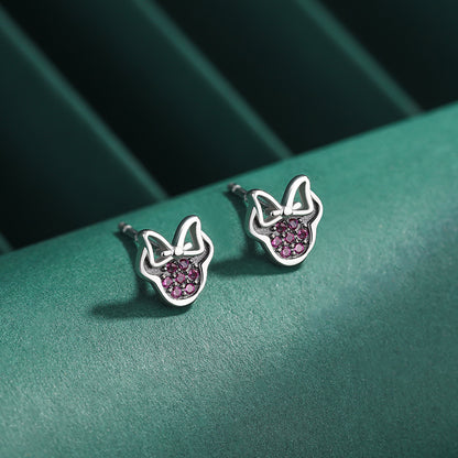 Sterling Silver Minnie Mouse Inpired Stud Earrings with Cubic Zirconia