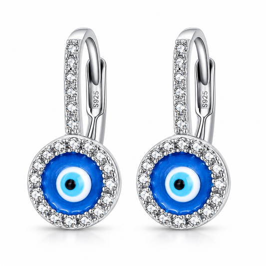 S925 Sterling Silver Hamsa Evil Eyes Huggies Earrings with Cubic Zirconia