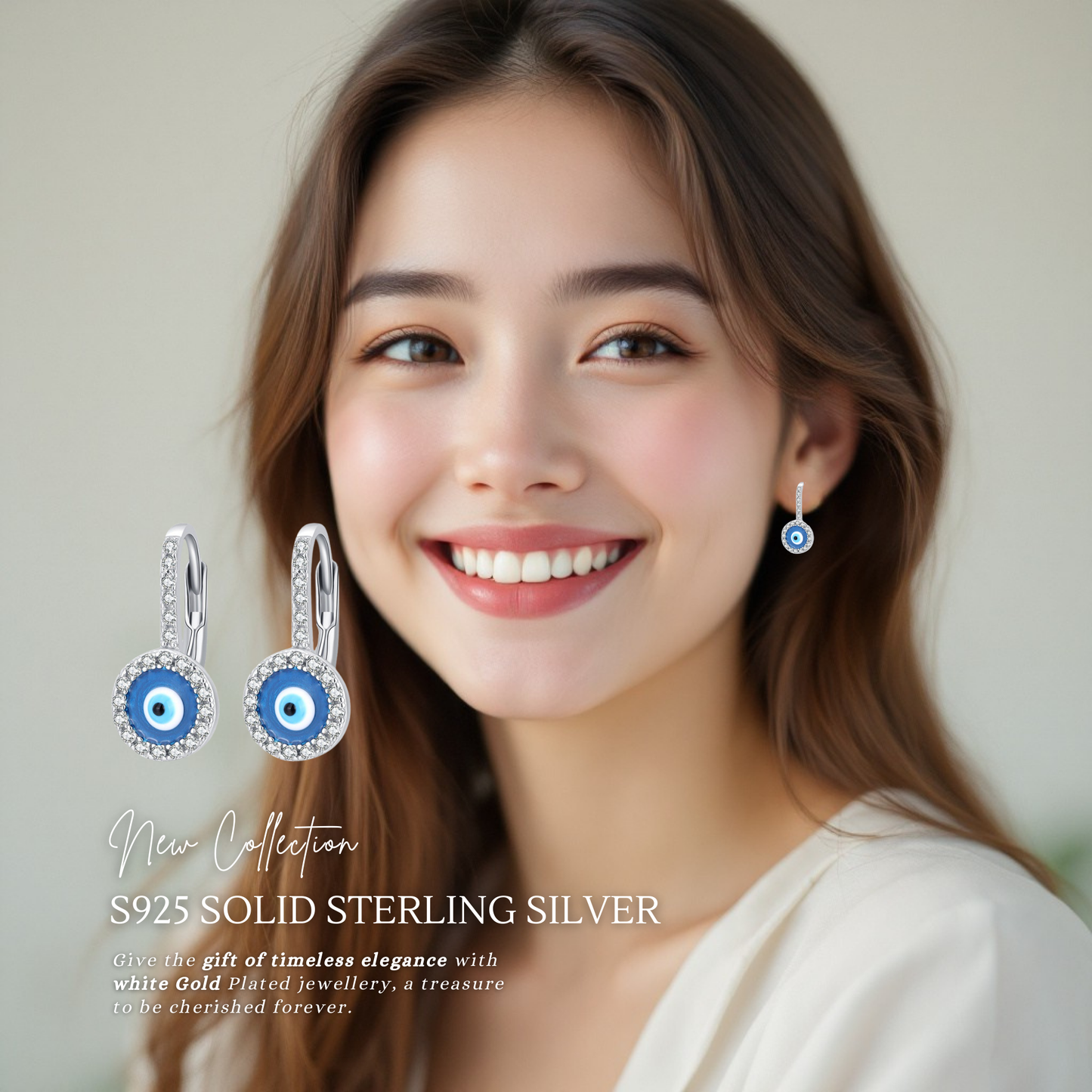 S925 Sterling Silver Hamsa Evil Eyes Huggies Earrings with Cubic Zirconia