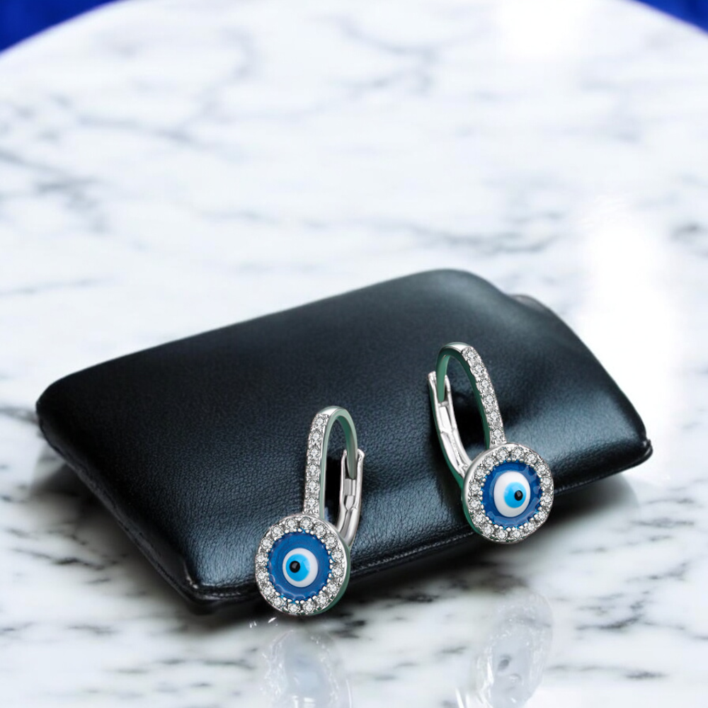 S925 Sterling Silver Hamsa Evil Eyes Huggies Earrings with Cubic Zirconia