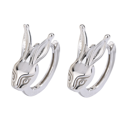 Sterling Silver Rabbit Huggies Earrings with Cubic Zirconia Gold Plated