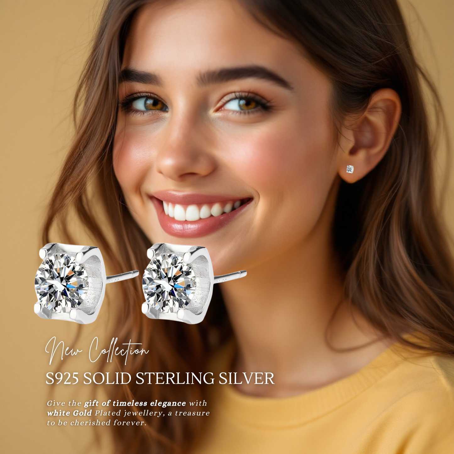 Sterling Silver Classic Solitaire Stud Earrings 6mm Cubic Zirconia