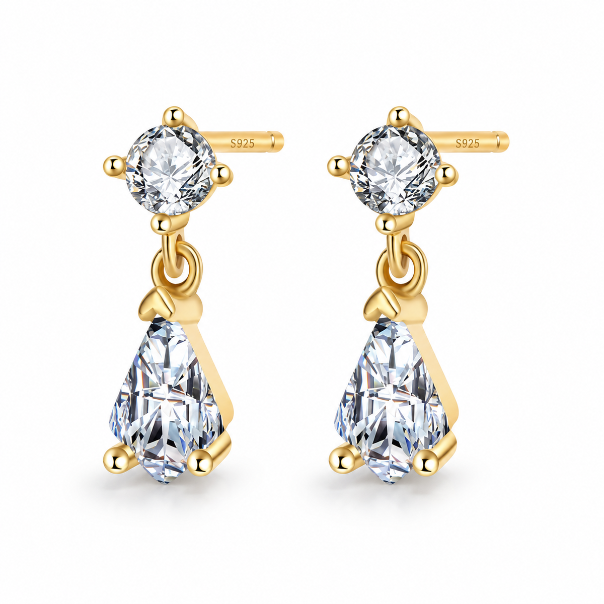 S925 Sterling Silver Teardrop Earrings 18K Yellow Gold Plated