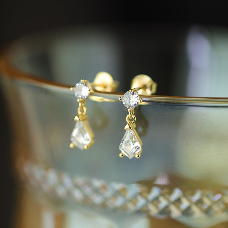 Sterling Silver Teardrop Earrings Cubic Zirconia 14K Yellow Gold Plated Drop Earrings