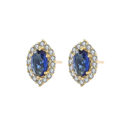 Sterling Silver Regal Blue C/Z 14K Yellow Gold Plated Stud Earrings