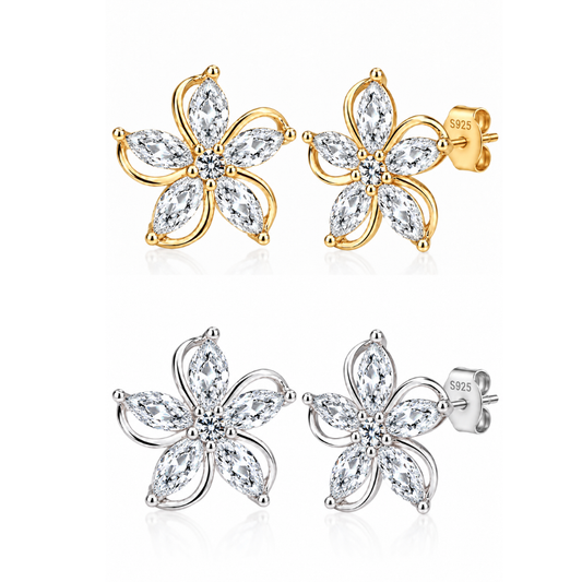 S925 Sterling Silver Marquise Flower Studs C/Z Stud Earrings
