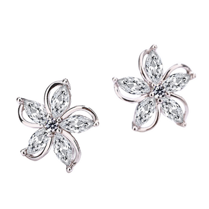 S925 Sterling Silver Marquise Flower Studs C/Z Stud Earrings