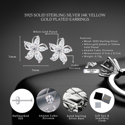 S925 Sterling Silver Marquise Flower Studs C/Z Stud Earrings