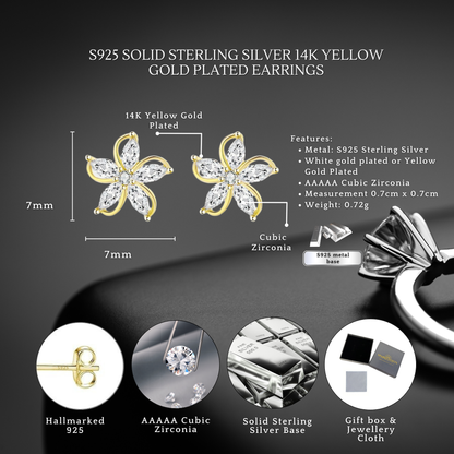 S925 Sterling Silver Marquise Flower Studs C/Z Stud Earrings
