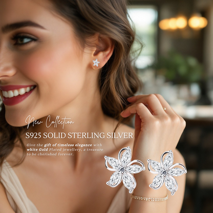 S925 Sterling Silver Marquise Flower Studs C/Z Stud Earrings