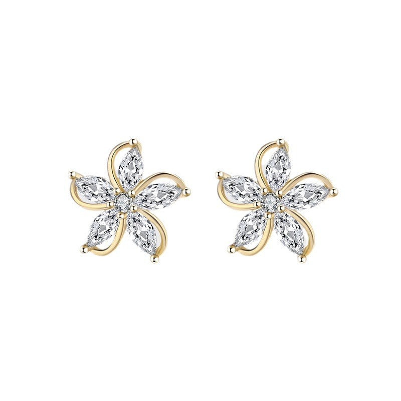 Sterling Silver Marquise Flower Studs C/Z Stud Earrings