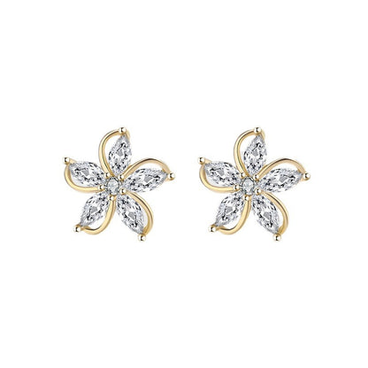 Sterling Silver Marquise Flower Studs C/Z Stud Earrings