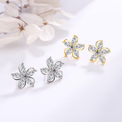 Sterling Silver Marquise Flower Studs C/Z Stud Earrings