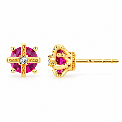 Sterling Silver Regal Crown C/Z Stud Earrings 18K Yellow Gold Plated Earrings