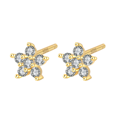 Sterling Silver Dainty Star C/Z Stud Earrings 18K Yellow Gold Plated Earrings
