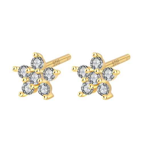 Sterling Silver Dainty Star C/Z Stud Earrings 18K Yellow Gold Plated Earrings