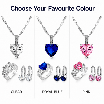 3pcs Heart Crystal Necklace, Drop Earrings and Ring Set Tri Set