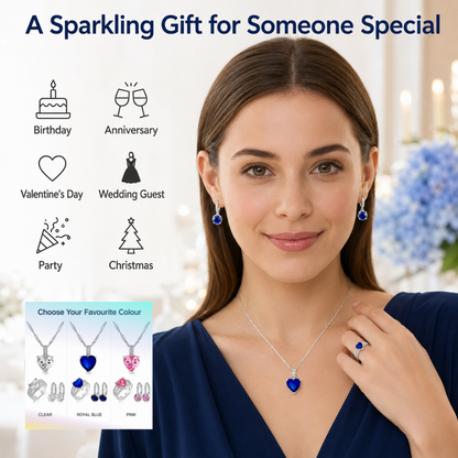 3pcs Heart Crystal Necklace, Drop Earrings and Ring Set Tri Set
