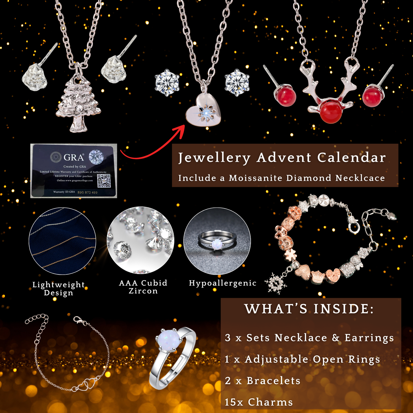 Christmas Jewellery Advent Calendar 2024 – Featuring a Moissanite Diamond Necklace and Personalised Message Tag