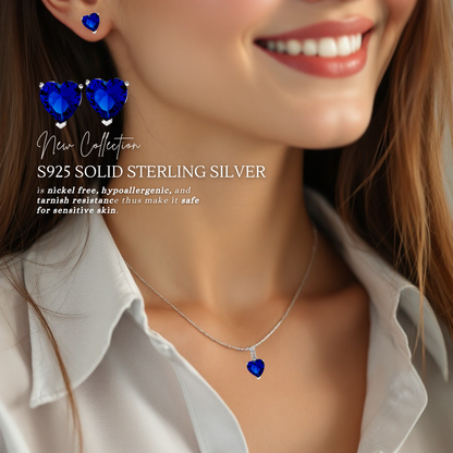 Sterling Silver Heart Zircon Pendant Necklace & Stud Earrings Set