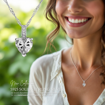 Sterling Silver Heart Zircon Pendant Necklace & Stud Earrings Set