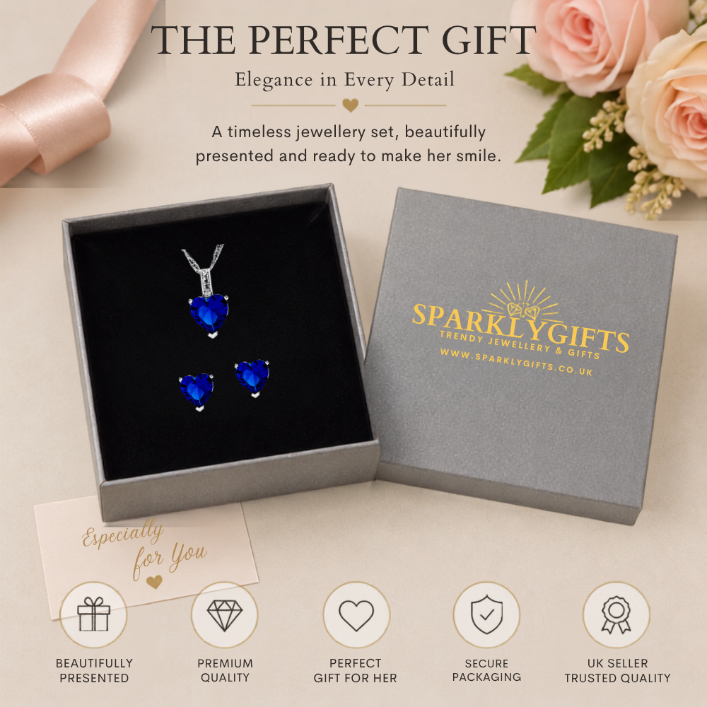 Sterling Silver Heart Zircon Pendant Necklace & Stud Earrings Set