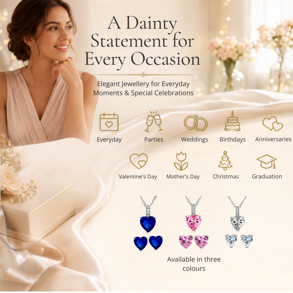 Sterling Silver Heart Zircon Pendant Necklace & Stud Earrings Set
