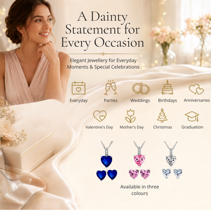 Sterling Silver Heart Zircon Pendant Necklace & Stud Earrings Set
