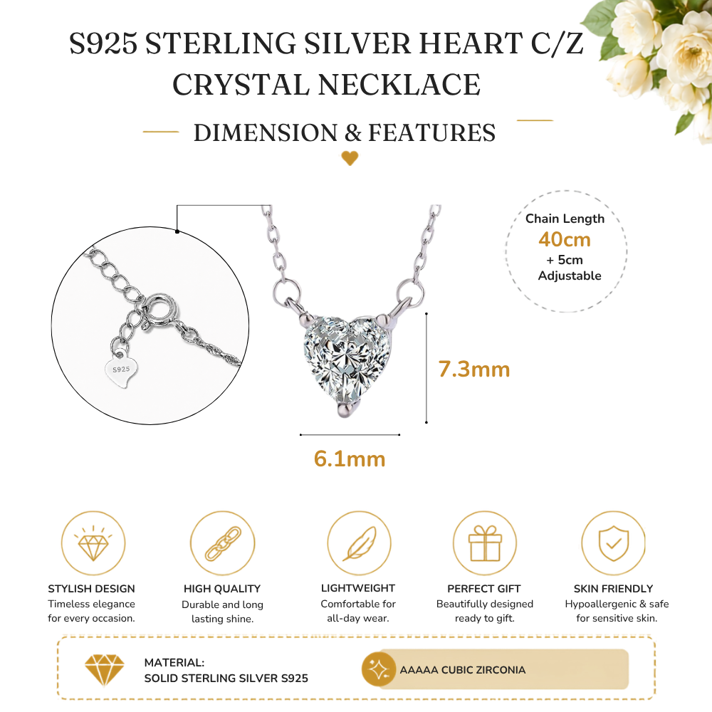 S925 Sterling Silver Heart CZ Necklace Birthday Gift for Her 13th 16th 18th 21st 30th 40th 50th 60th 70th 80th 90th 100th Birthday Gifts