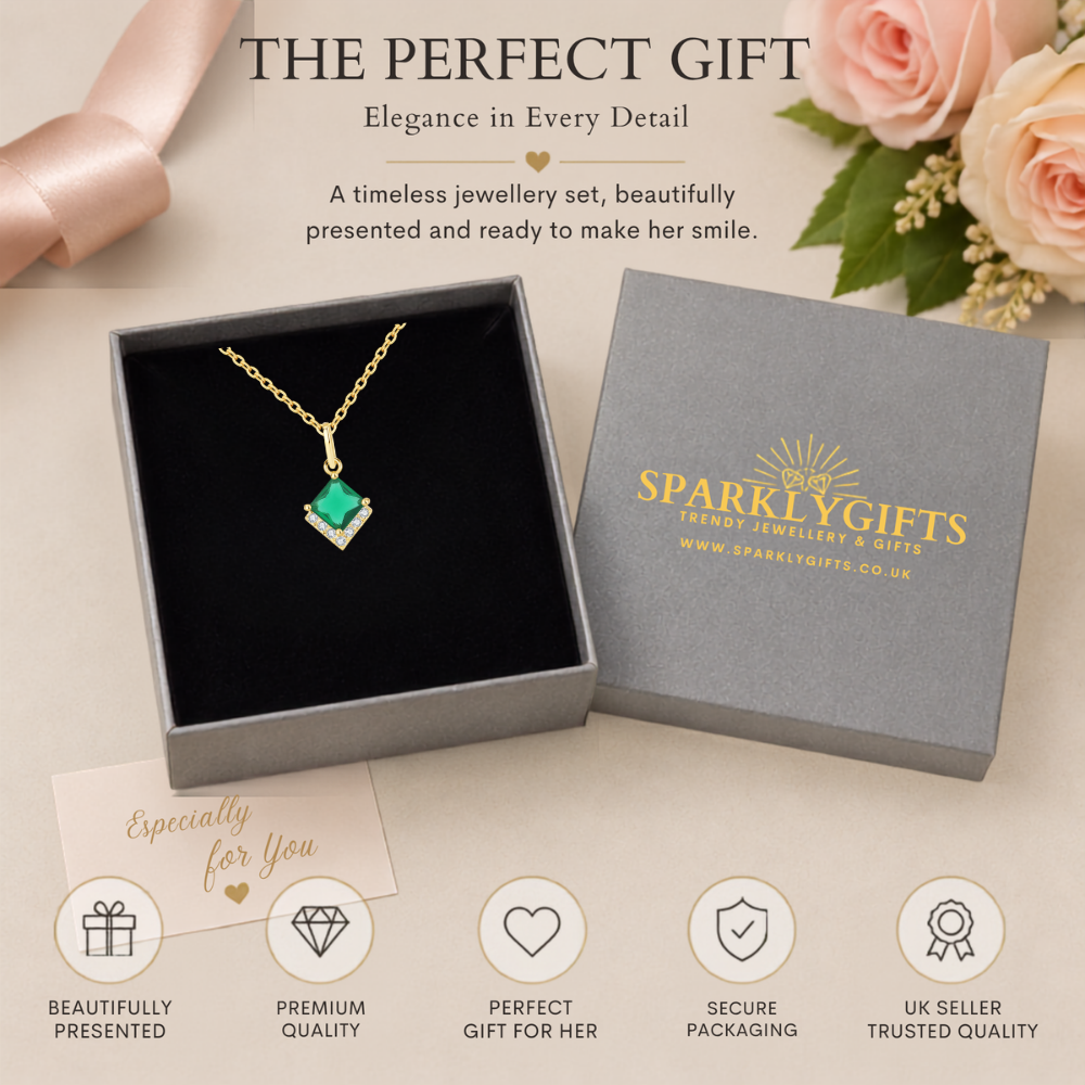 Birthday Gifts for Her 30th 40th 50th 60th 70th 80th 90th 100th S925 Emerald Gold Plated Necklace Birthday Personalised Message