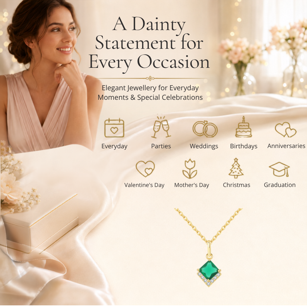 Birthday Gifts for Her 30th 40th 50th 60th 70th 80th 90th 100th S925 Emerald Gold Plated Necklace Birthday Personalised Message