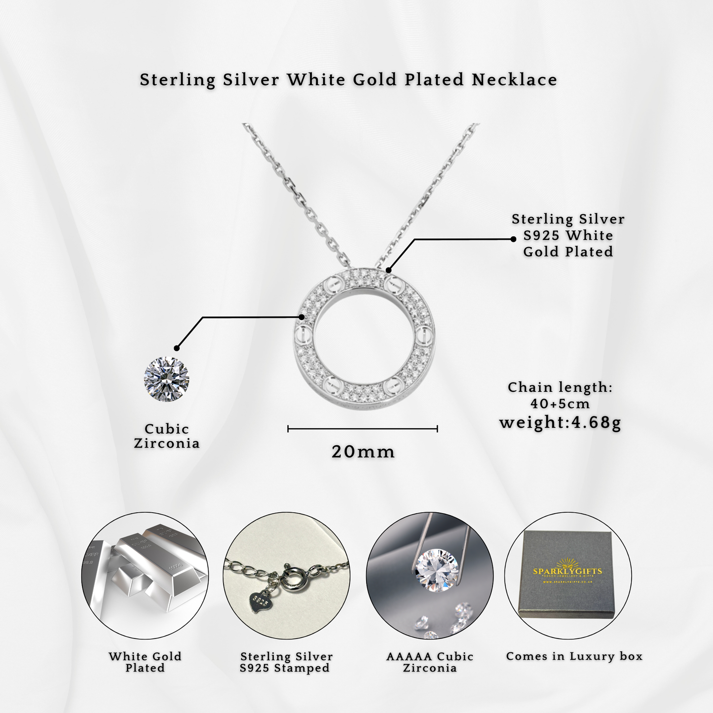 Sterling Silver Cartier Inspired Love Paved Pendant Necklace White Gold Or Rose Gold Plated