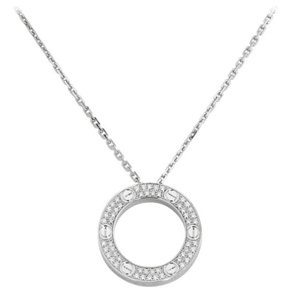 Sterling Silver Cartier Inspired Love Paved Pendant Necklace White Gold Or Rose Gold Plated